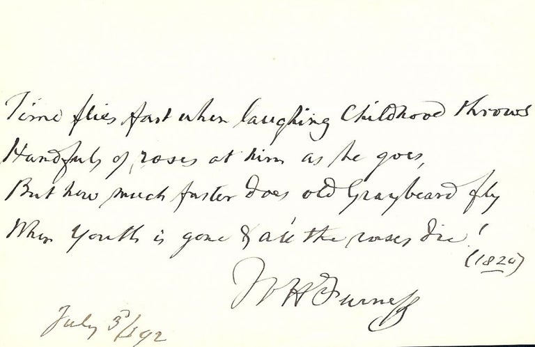 Item #1034 Autograph Manuscript Signed. William Henry FURNESS.