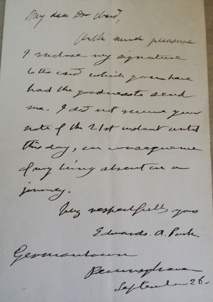 Item #1047 Autograph Letter Signed. Germantown, Pennsylvania Congregationalist. Edwards A. PARK.