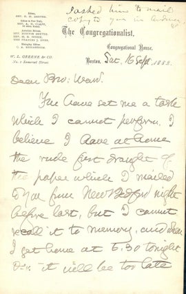 Item #1048 Autograph Letter Signed: Congregationalist Boston. Henry M. DEXTER
