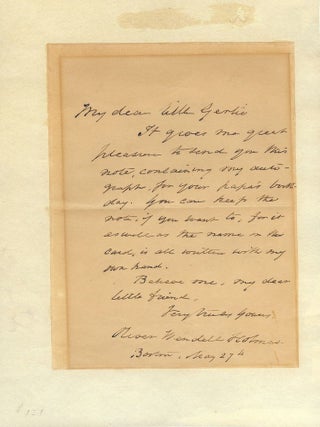 Item #11502 AUTOGRAPH LETTER SIGNED. OLIVER WENDELL HOLMES SR