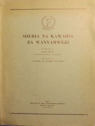 Item #1316 SHERIA NA KAWAIDA ZA WASUKUMA. Hans CORY