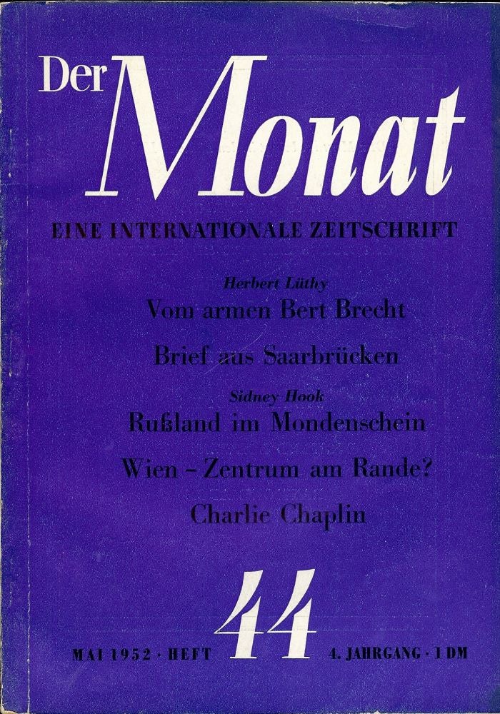 Item #1477 DER MONAT EINE INTERNATIONALE ZEITSCHRIFT, MAY 1952.