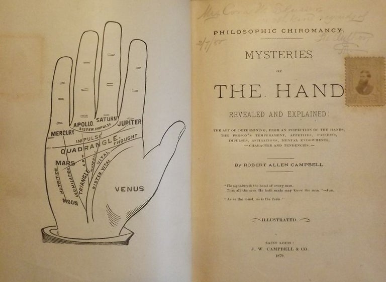Item #1579 MYSTERIES OF THE HAND REVEALED AND EXPLAINED PALMISTRY PALM READING. Robert Allen CAMPBELL.