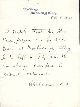Item #181 Autograph Letter Signed. Frederic William FARRAR