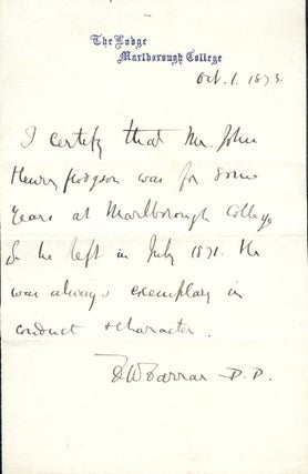 Item #181 Autograph Letter Signed. Frederic William FARRAR