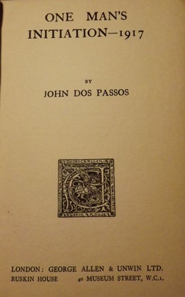 Item #1820 ONE MAN'S INITIATION. John DOS PASSOS