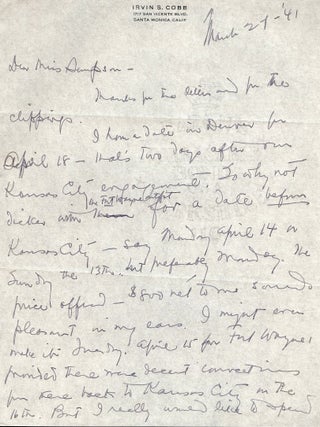 Item #21567 Autograph Letter Signed. Irvin S. COBB