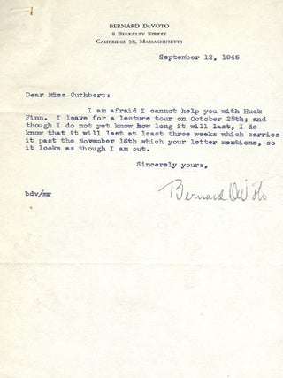 Item #21579 Typed Letter Signed. Bernard DE VOTO