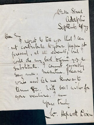 Item #23511 Autograph Letter Signed. William Hepworth DIXON