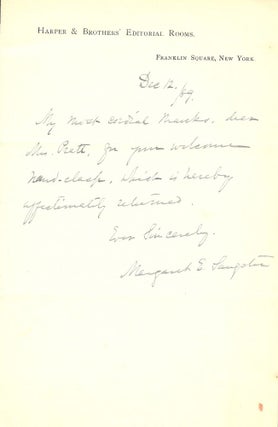 Item #24909 Autograph Letter Signed. Margaret E. SANGSTER