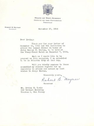 Item #25087 Typed Letter Signed. Robert B. MEYNER