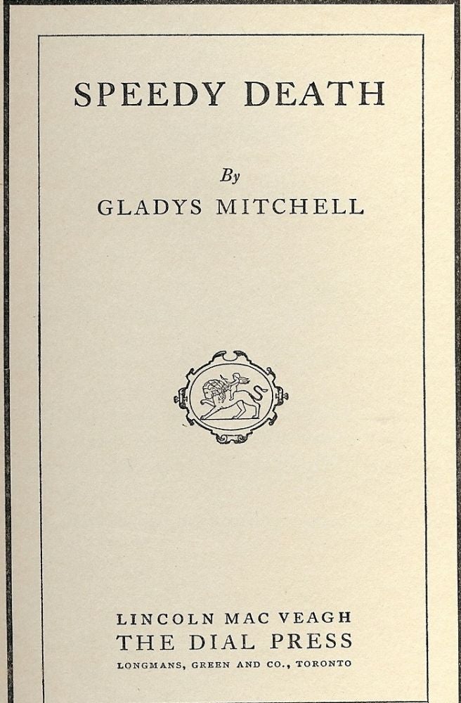 Item #2523 SPEEDY DEATH. Gladys MITCHELL.