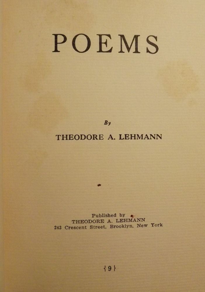 Item #2542 POEMS. Theodore A. LEHMANN.