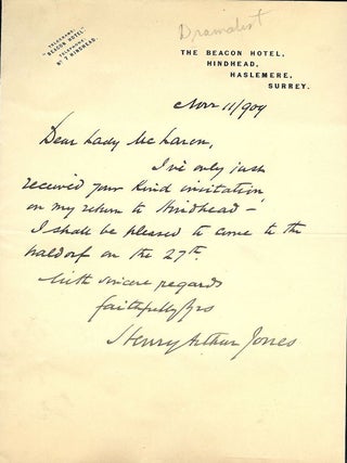 Item #25845 Autograph Letter Signed. Henry Arthur JONES