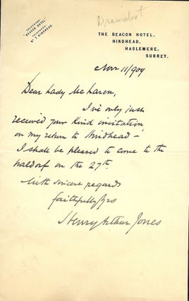 Item #25845 Autograph Letter Signed. Henry Arthur JONES