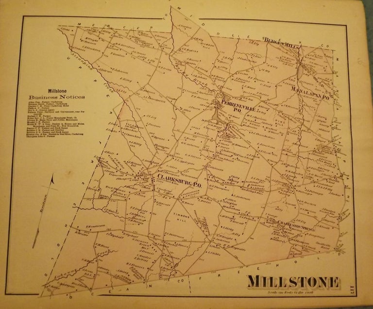 Item #26040 MILLSTONE TOWNSHIP MAP, 1873. F W. BEERS ATLAS OF MONMOUTH COUNTY.