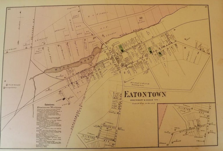 Item #26083 EATONTOWN, NEW JERSEY: 1873 MAP. F W. BEERS ATLAS OF MONMOUTH COUNTY.