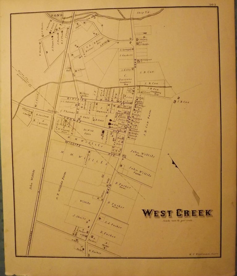 Item #26663 WEST CREEK MAP 1878. WOOLMAN AND ROSE ATLAS OF THE NEW JERSEY COAST.