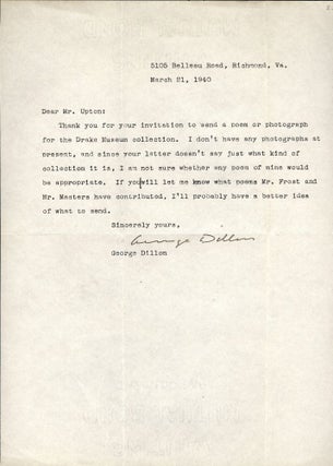 Item #2680 TYPED LETTER SIGNED. GEORGE DILLON