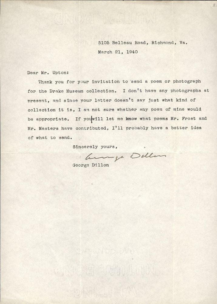 Item #2680 TYPED LETTER SIGNED. GEORGE DILLON.