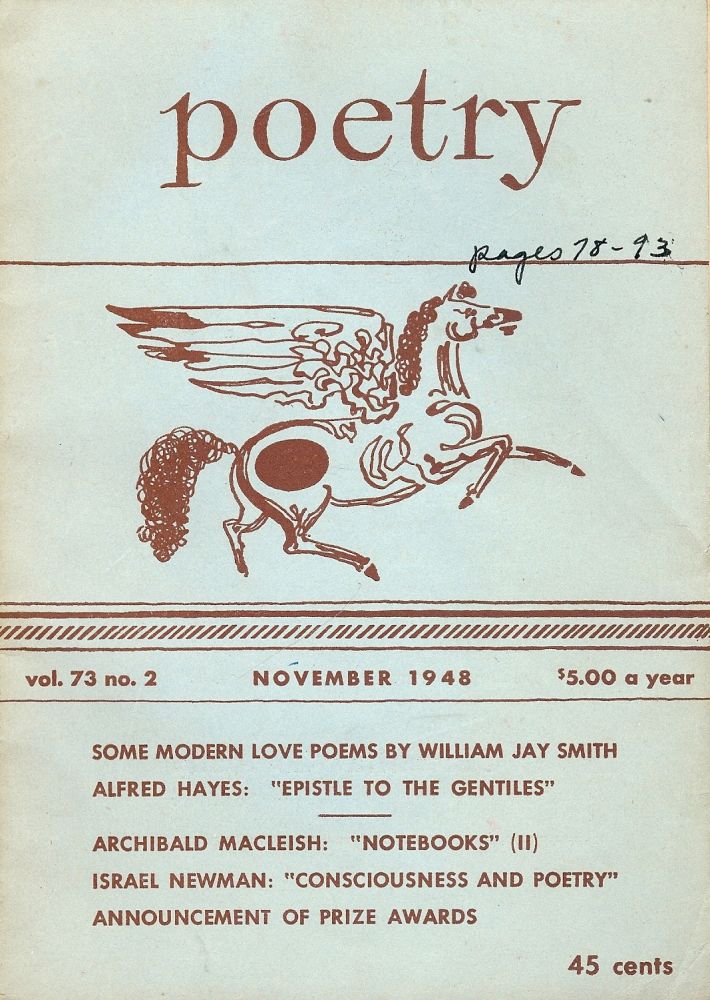 Item #28737 Spring and Winter, In Poetry Magazine, November 1948. Alfred KREYMBORG.