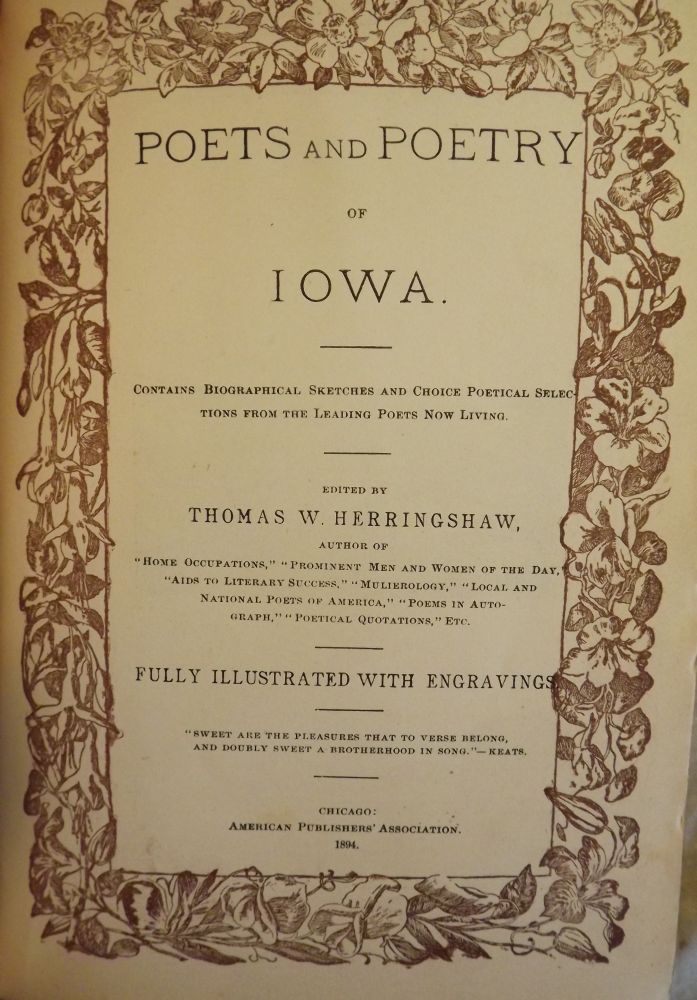 Item #29544 POETS AND POETRY OF IOWA. Thomas W. HERRINGSHAW.