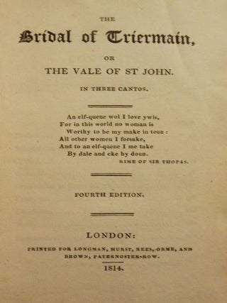 Item #3027 THE BRIDAL OF TRIERMAIN OR THE VALE OF ST JOHN. Sir Walter SCOTT