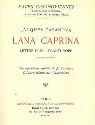 Item #3127 LANA CAPRINA LETTRE D'UN LYCANTHROPE (1772). Jacques CASANOVA