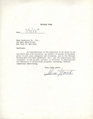 Item #32416 Document Signed. Sheree NORTH