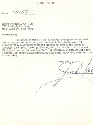 Item #32418 Document Signed. Jack KELLY