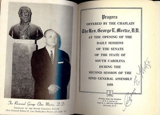 PRAYERS OFFERED GEORGE E. MEETZ TO SOUTH CAROLINA SENATE/ASSEMBLY 1958