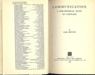 Item #3272 COMMUNICATION: A PHILOSOPHICAL STUDY OF LANGUAGE. Karl BRITTON