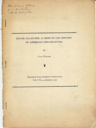 Item #3310 EDGAR ALLAN POE: A CRISIS IN THE HISTORY OF AMERICAN OBSCURANTISM. Yvor WINTERS