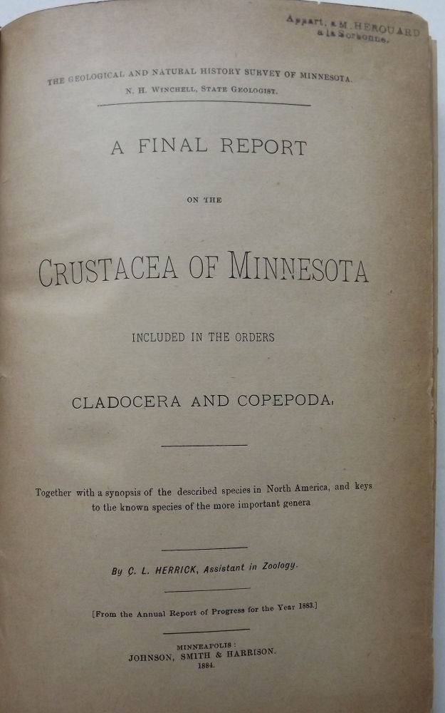 Item #35327 A FINAL REPORT ON THE CRUSTACEA OF MINNESOTA. C. L. HERRICK.