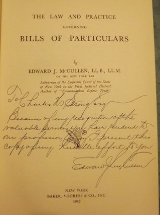 Item #3732 THE LAW AND PRACTICE GOVERNING BILLS OF PARTICULARS. Edward J. McCULLEN