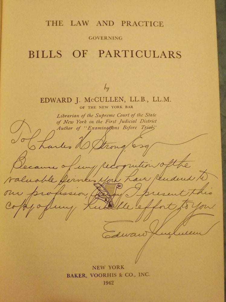 Item #3732 THE LAW AND PRACTICE GOVERNING BILLS OF PARTICULARS. Edward J. McCULLEN.