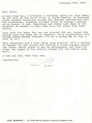 Item #37494 Typed Letter Signed. Jim BISHOP