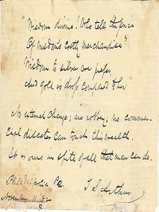 Item #399 Autograph Quotation Signed. T. S ARTHUR
