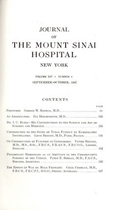 Item #40030 JOURNAL OF THE MOUNT SINAI HOSPITAL NEW YORK. Joseph H. GLOBUS