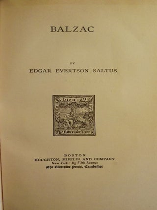 Item #40508 BALZAC. Edgar Evertson SALTUS