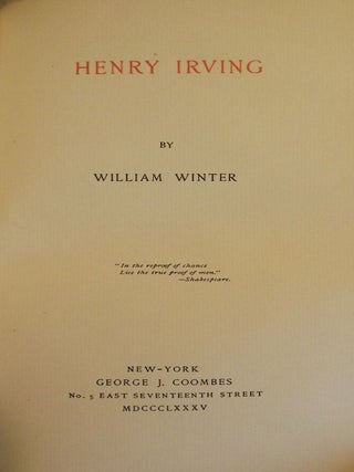 Item #40747 HENRY IRVING. William WINTER