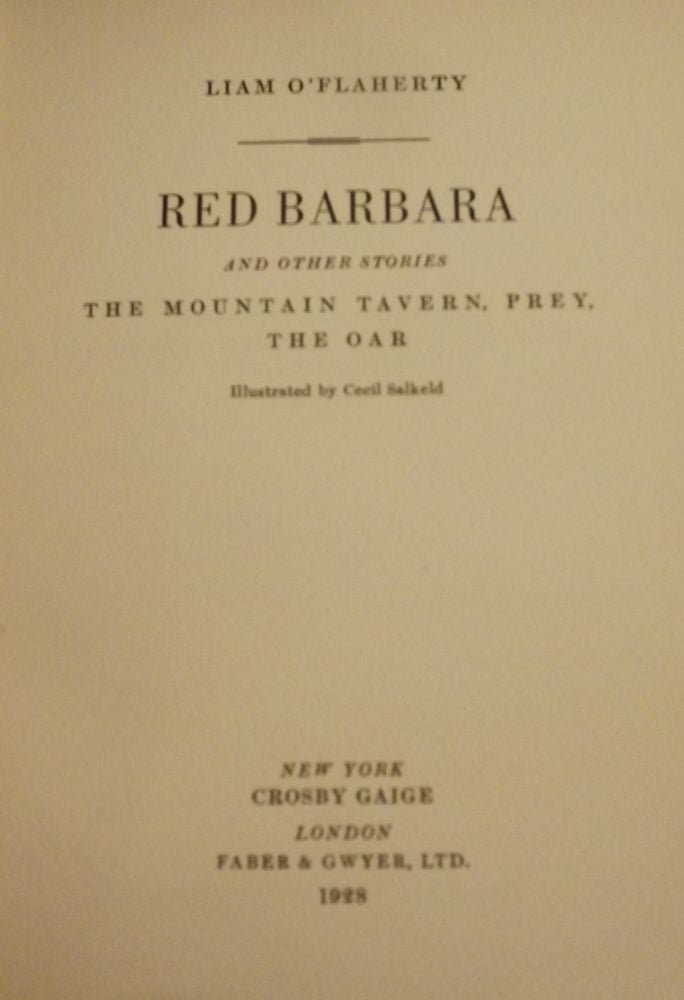 Item #40865 RED BARBARA AND OTHER STORIES: THE MOUNTAIN TAVERN, PREY, THE OAR. Liam O'FLAHERTY.