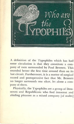 Item #41708 WHO ARE THE TYPOPHILES. TYPOPHILE MONGRAPH