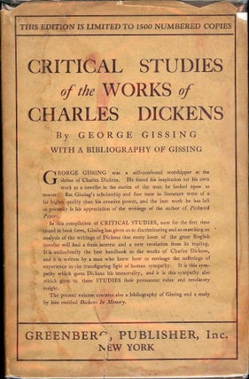 Item #42550 CRITICAL STUDIES OF THE WORKS OF CHARLES DICKENS. George GISSING