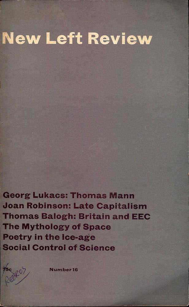 Item #4324 THOMAS MANN In THE NEW LEFT REVIEW #6; JULY/AUGUST, 1962. Georg LUKACS.
