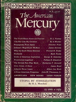 Item #4326 UTOPIA BY STERILIZATION. In American Mercury: August, 1937. H. L MENCKEN