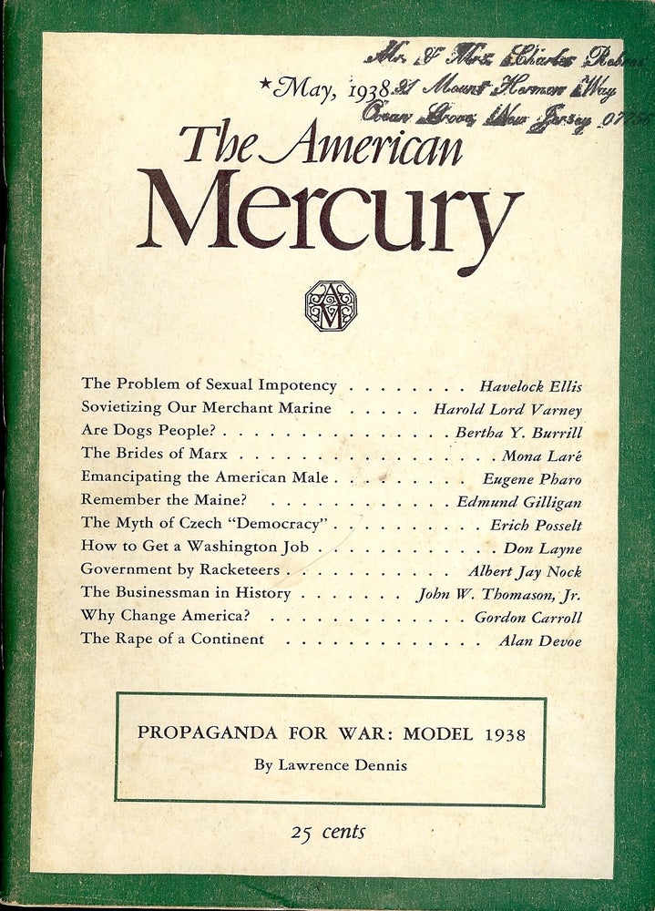 Item #4331 THE PROBLEM OF SEXUAL IMPOTENCY; In American Mercury; May, 1938. Havelock ELLIS.