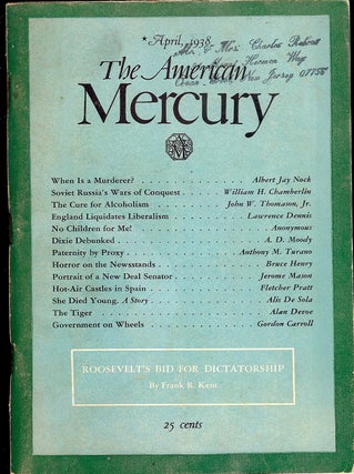 Item #4332 THE AMERICAN MERCURY; April, 1938. Paul PALMER