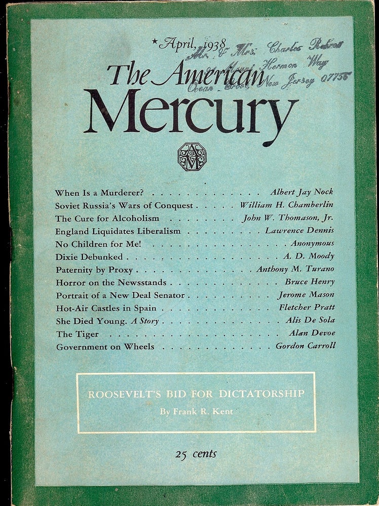 Item #4332 THE AMERICAN MERCURY; April, 1938. Paul PALMER.