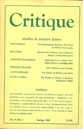 Item #4334 CRITIQUE; Vol. V1, #1, Spring, 1963